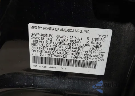 2021 Acura Ilx Standard из США, поврежденный, VIN 19UDE2F37MA004323